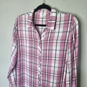 J. Jill Womens Mauve Purple Plaid Wide Hem Button Down Shirt Viscose Size L